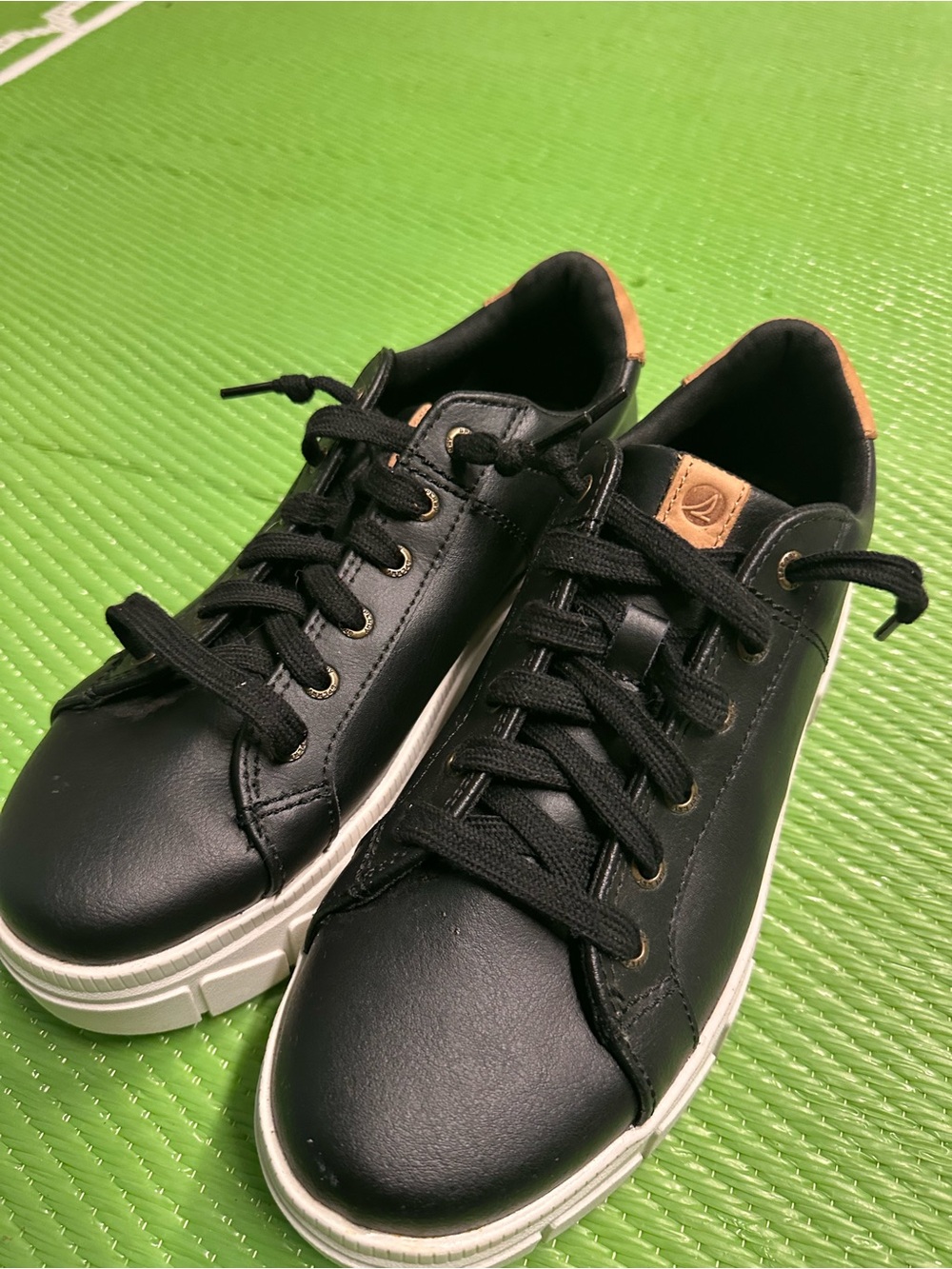 Sperry Black Sneakers with Tan Heel Accent